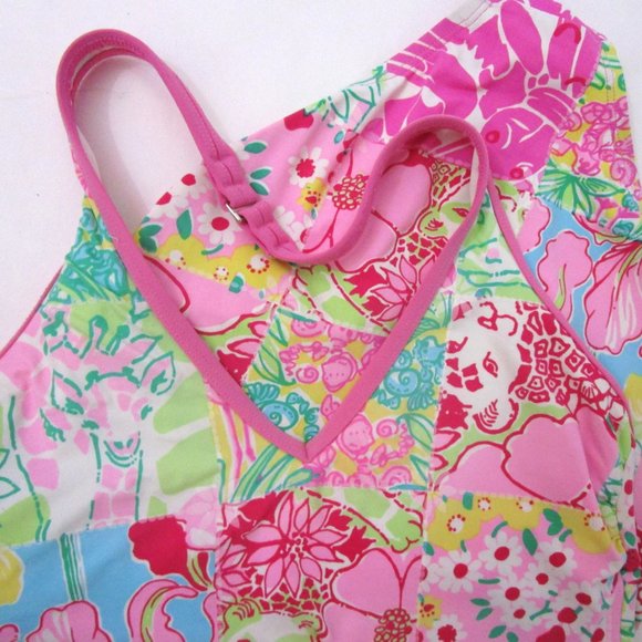 Patchwork Animal Floral Swimsuit One Piece Pink Giraffe Flamingo Lion - Picture 12 of 15